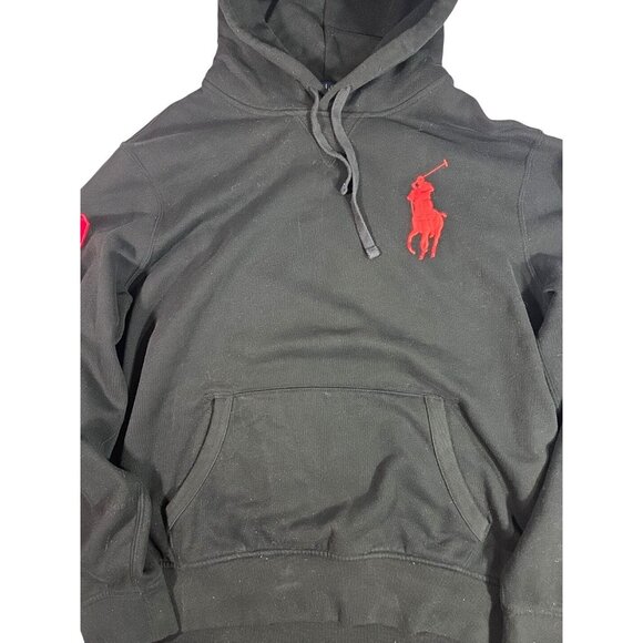 Polo Ralph Lauren Hoodie Mens L Black Red Big Pony Logo #3 Pullover Sweatshirt - Picture 2 of 7